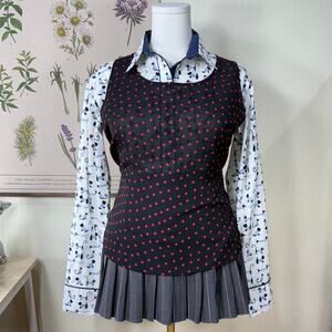 Vintage 90s Y2k Black Red Polka Dot Semi Sheer Tank Top Whimsy Twee Rockabilly M